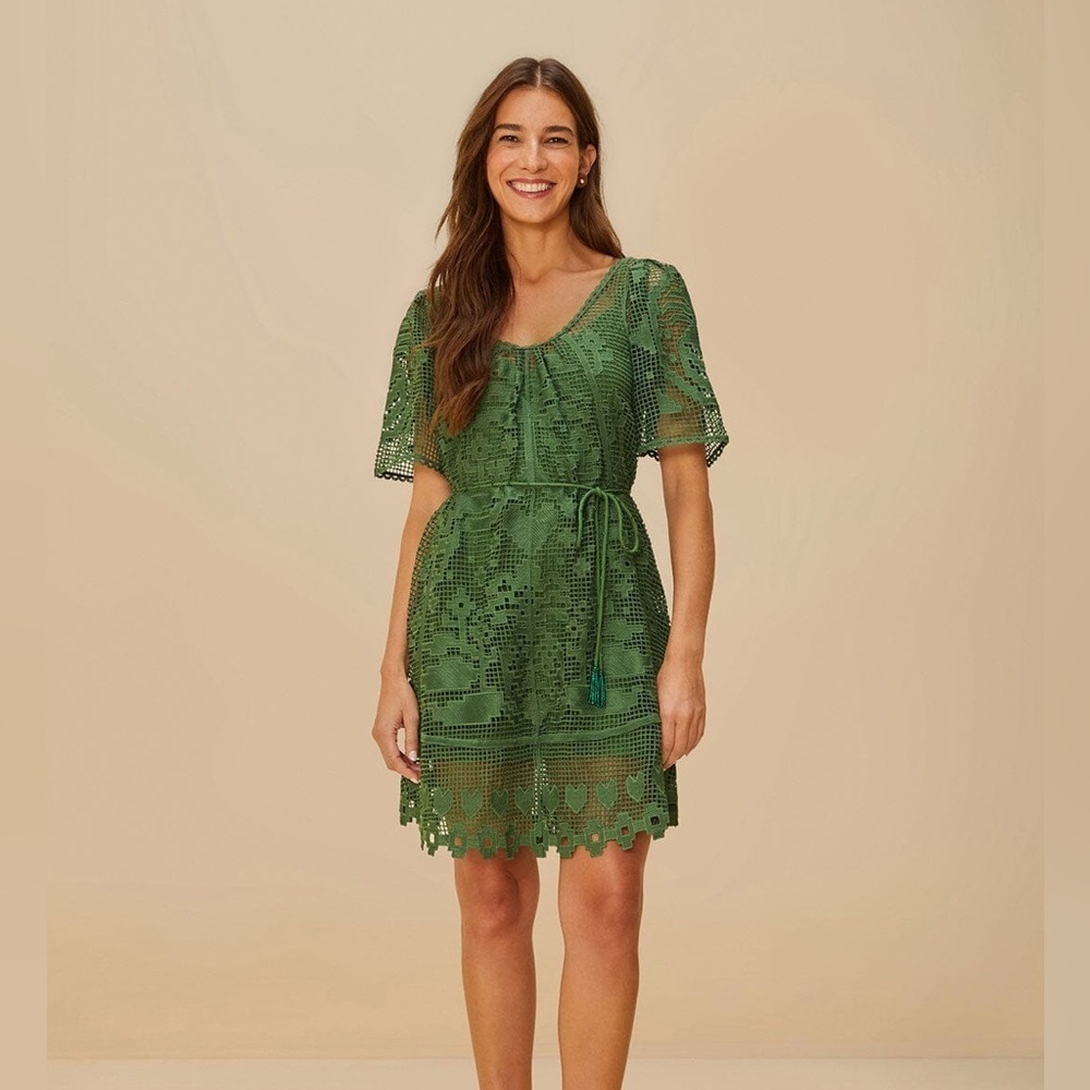 FARM Rio Emerald Green Crochet Mini Dress